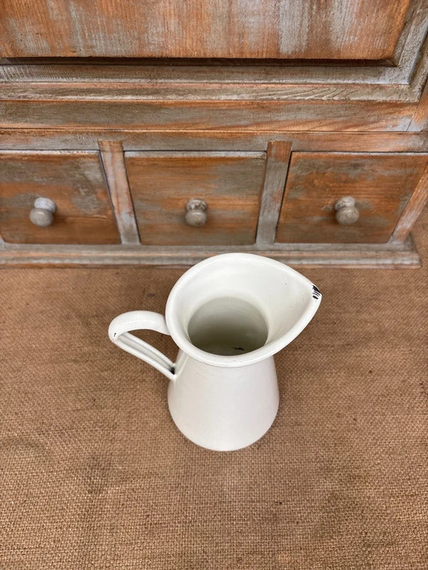 Enamel jug - small - vintage - off white - cottage - vase