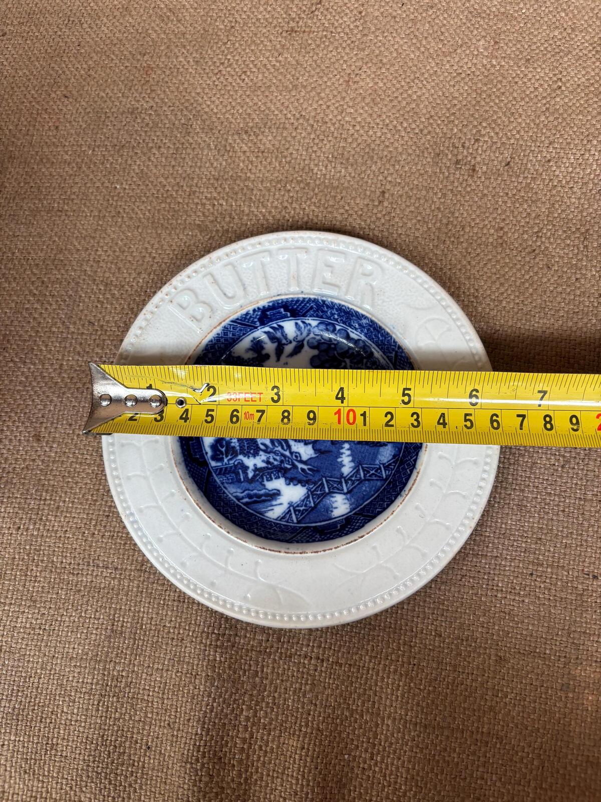 Antique Butter Plate - Ceramic - Willow Pattern - Blue and White - Kitchenalia