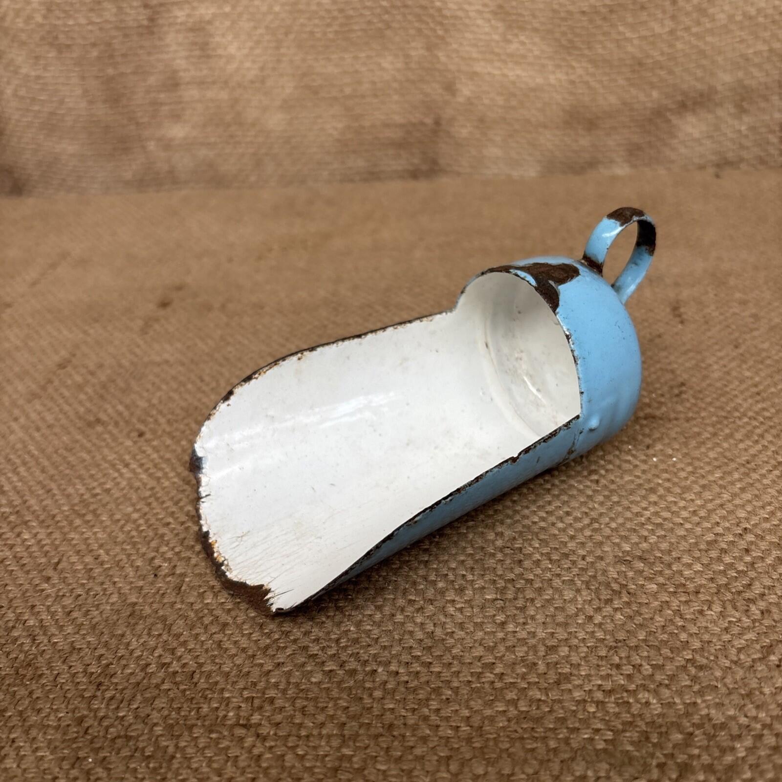 Vintage Small Enamel Scoop - Blue - Antique Kitchenalia - Cottage - Farmhouse