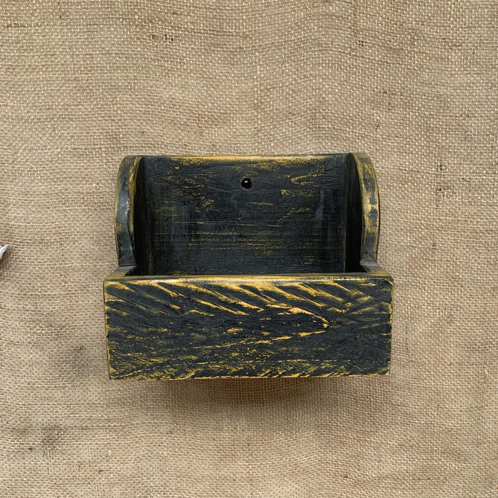 Rustic Wall Box - Waxed Painted Black & Yellow Pine - Farmhouse - Cottage