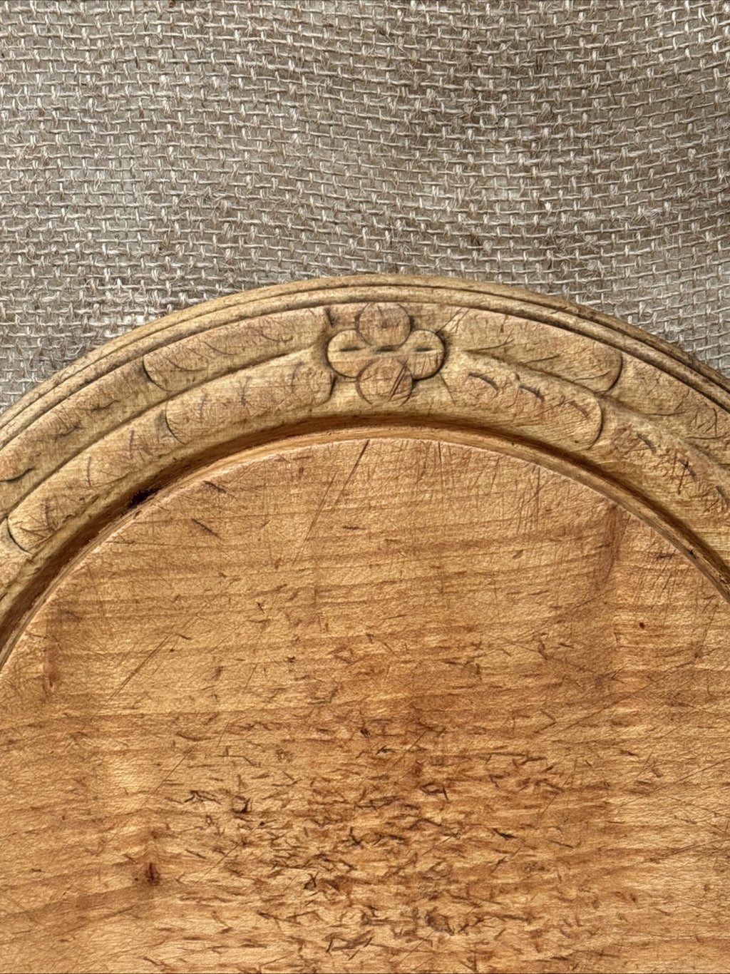 Antique Carved Round Bread Board - English Kitchenalia - Farmhouse