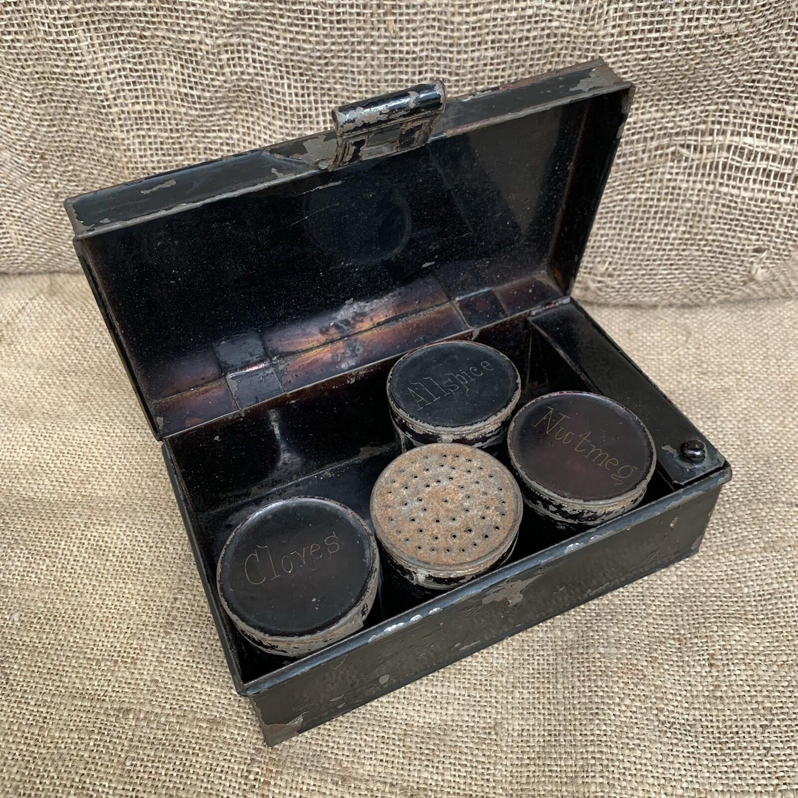 Antique Toleware Spice Box - Kitchenalia - Farmhouse - Cottage - Victorian