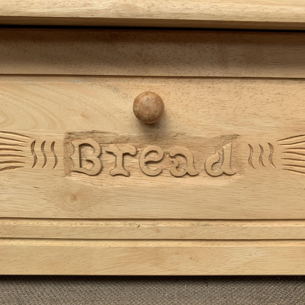 Carved Wooden Bread Bin - Drop Down Front - Farmhouse - Cottage - Bread Box