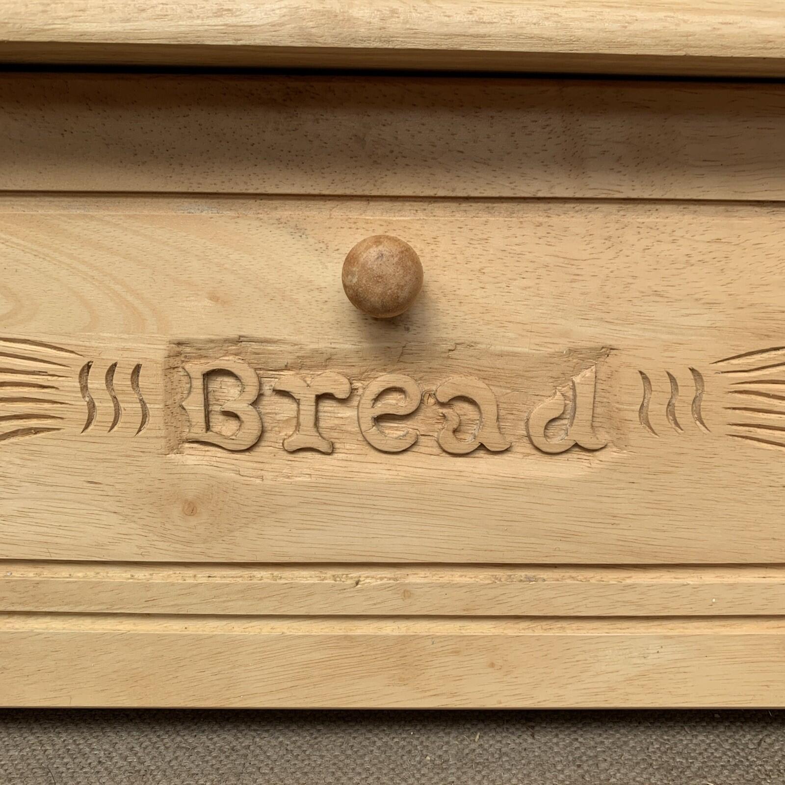 Carved Wooden Bread Bin - Drop Down Front - Farmhouse - Cottage - Bread Box