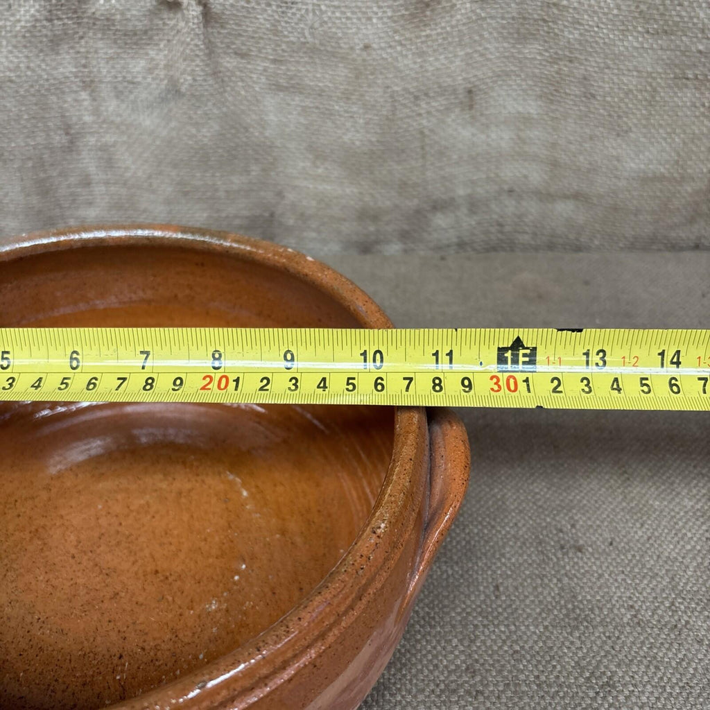 Large Terracotta Serving Bowl With Handles - Half Glazed - Vintage