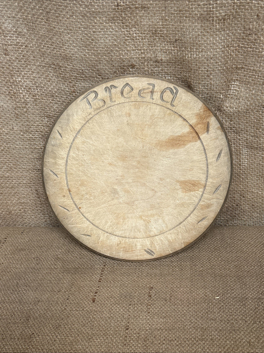 Vintage Carved Round Bread Board - English Kitchenalia - Farmhouse