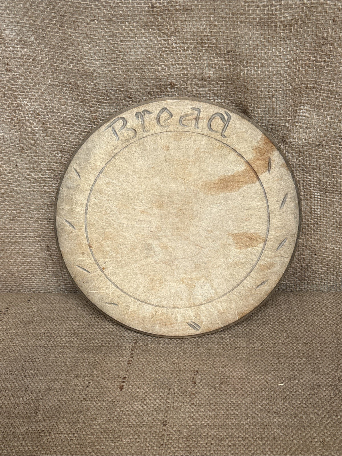 Vintage Carved Round Bread Board - English Kitchenalia - Farmhouse