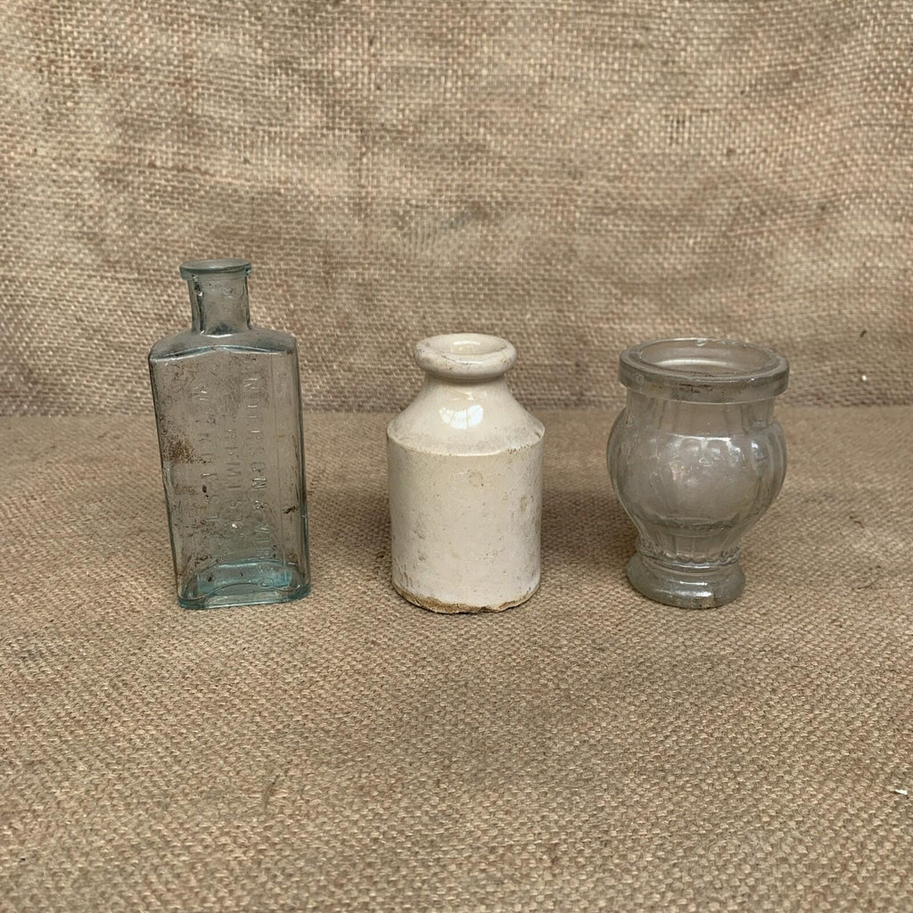 Rustic Small Bottle Trio - Bud Vase - Farmhouse Kitchen - Cottage - Rustic