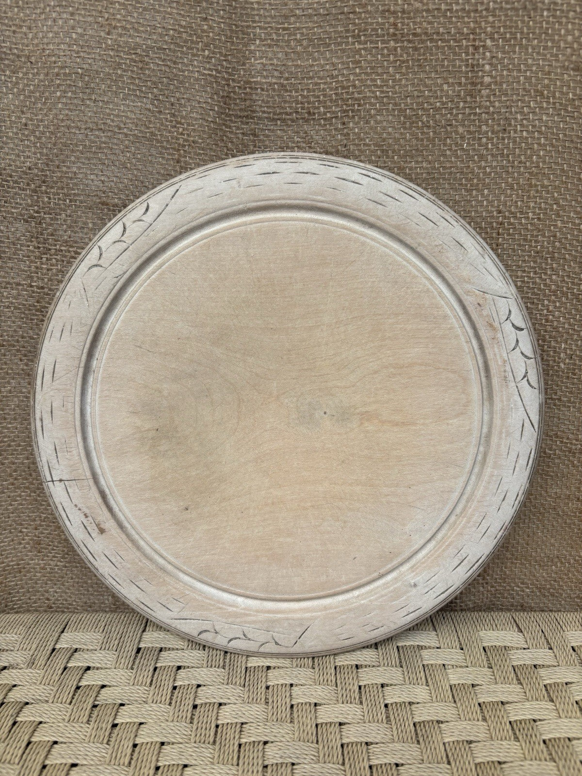 Vintage Carved Round Bread Board - English Kitchenalia - Farmhouse