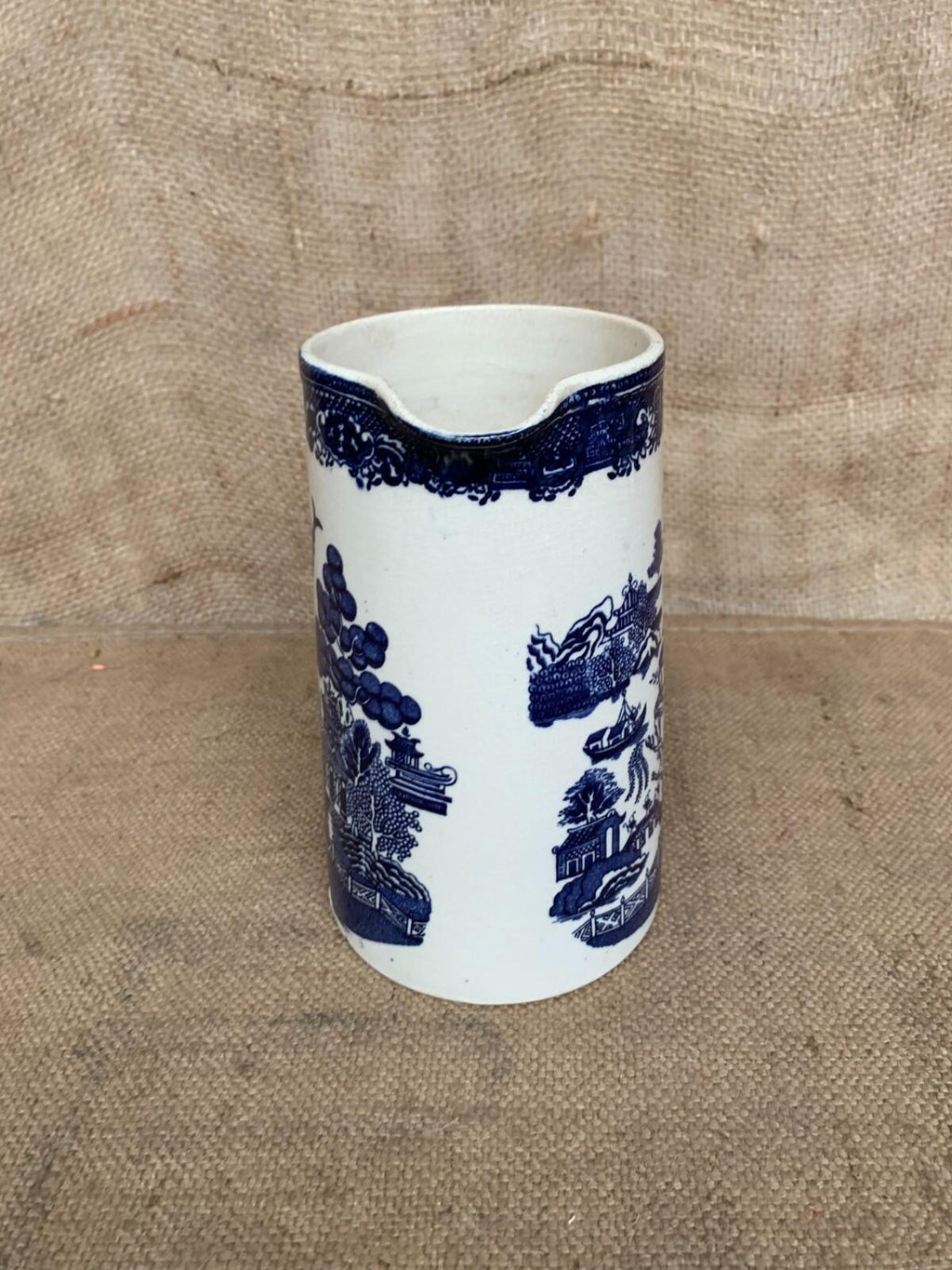 Blue & White Willow Pattern Jug with Twisted Handle