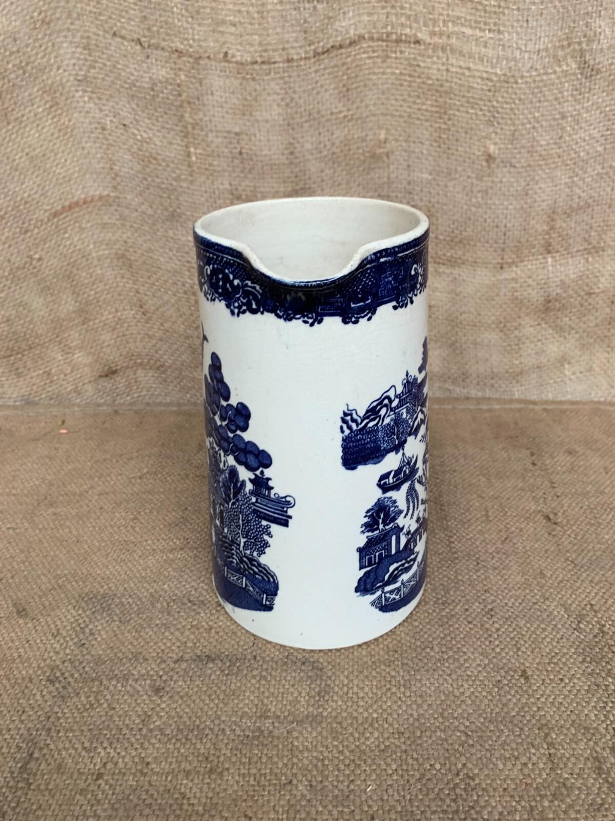 Blue & White Willow Pattern Jug with Twisted Handle