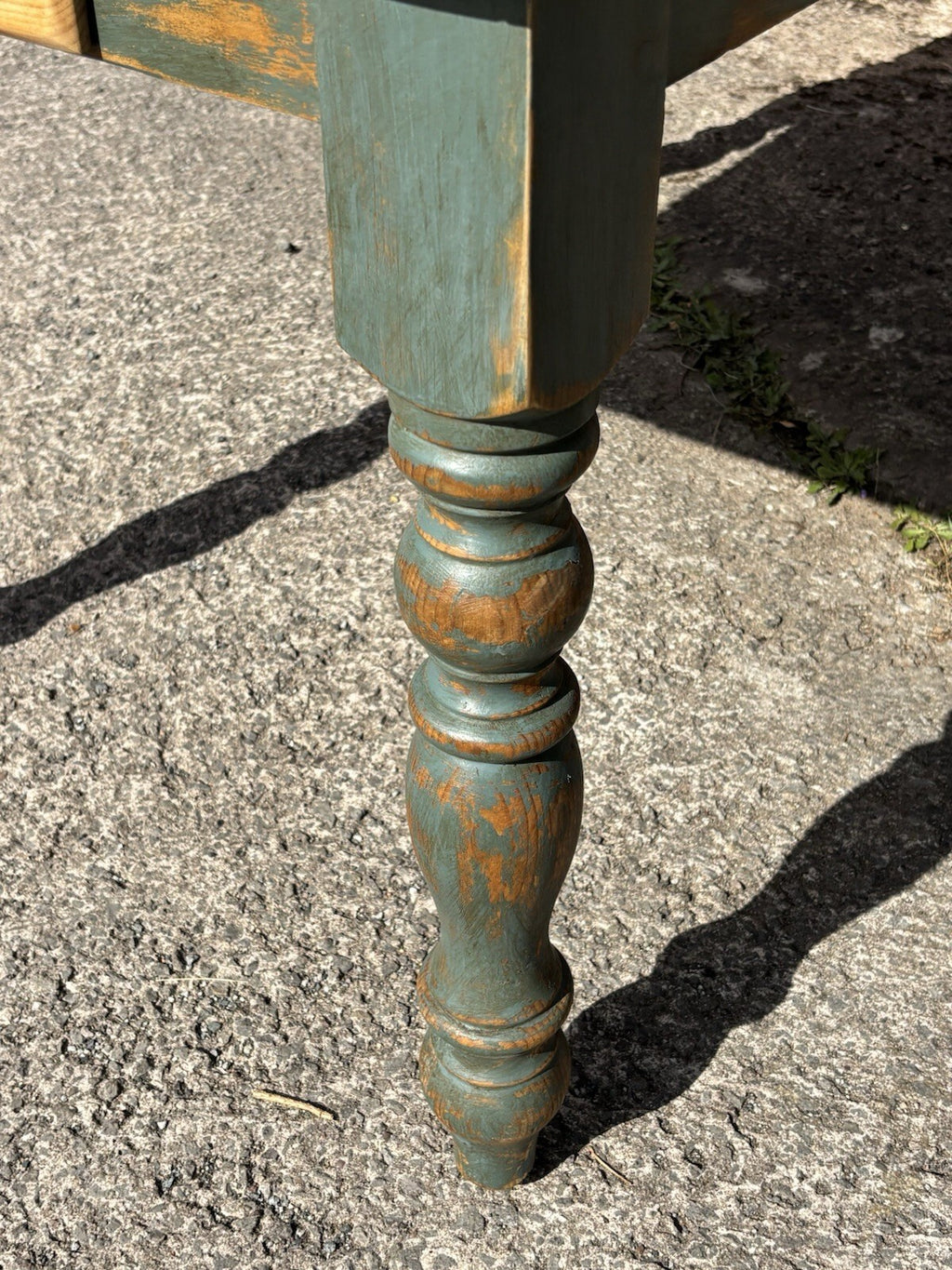 Pine Kitchen Table With Worn Painted Legs - Farmhouse - Cottage