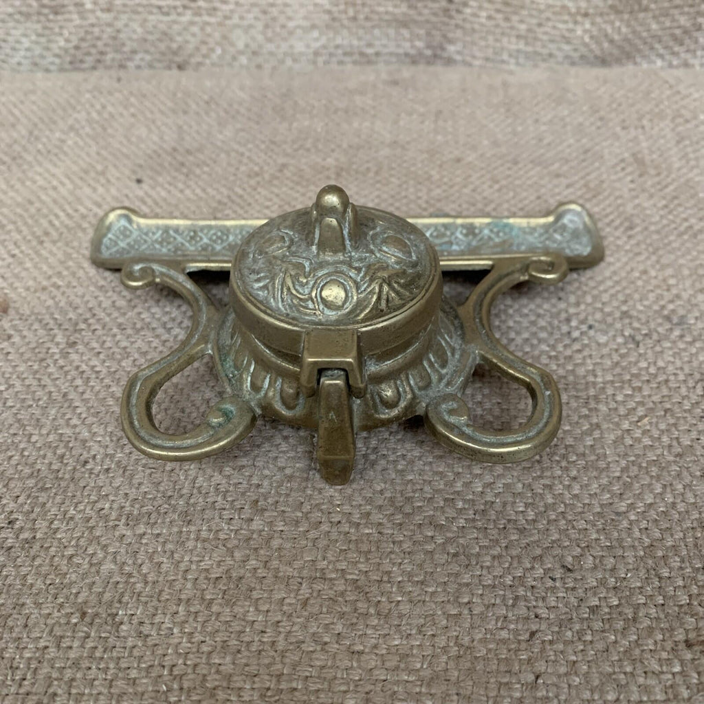 Art Nouveau Cast Brass Inkwell Pen Tray Vintage