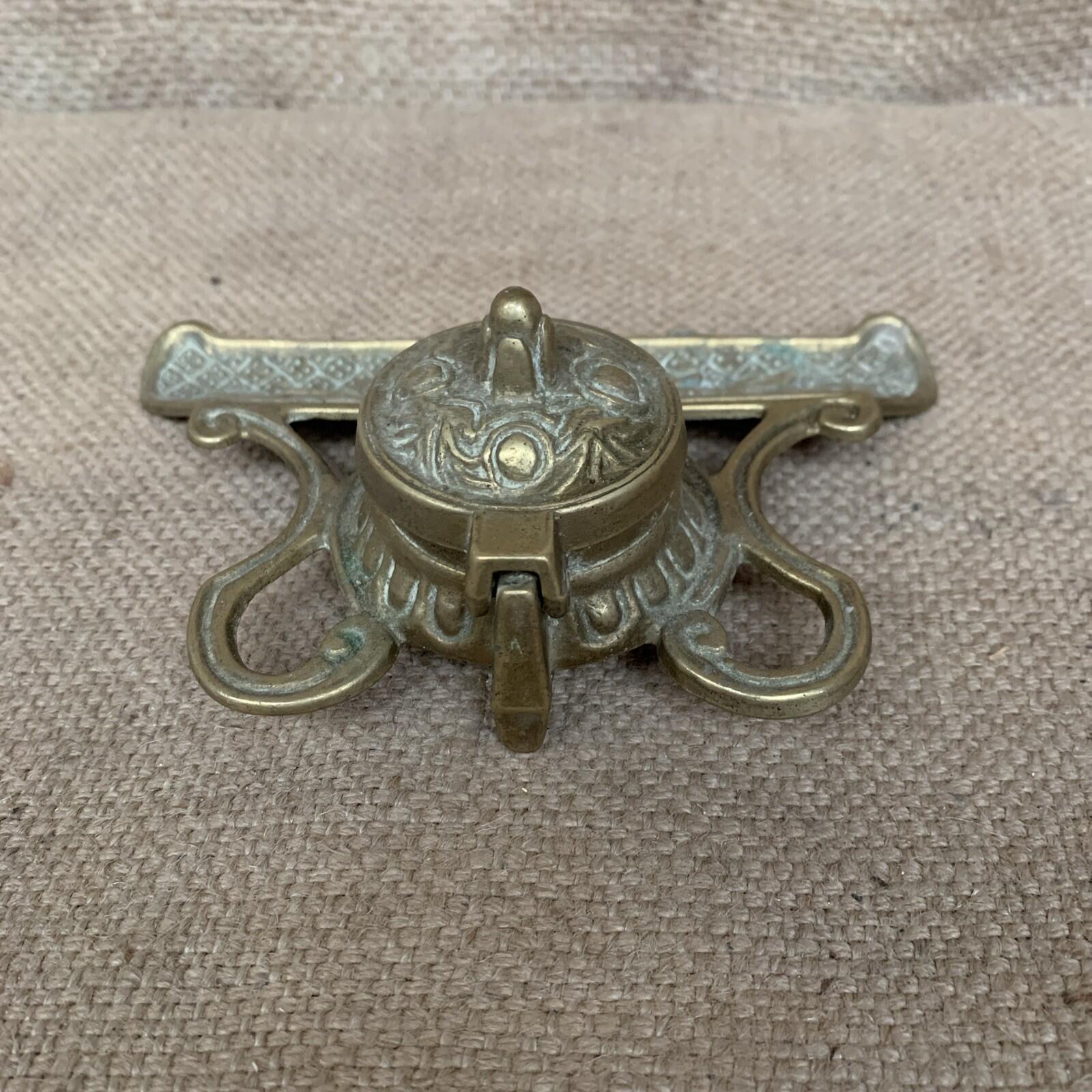 Art Nouveau Cast Brass Inkwell Pen Tray Vintage