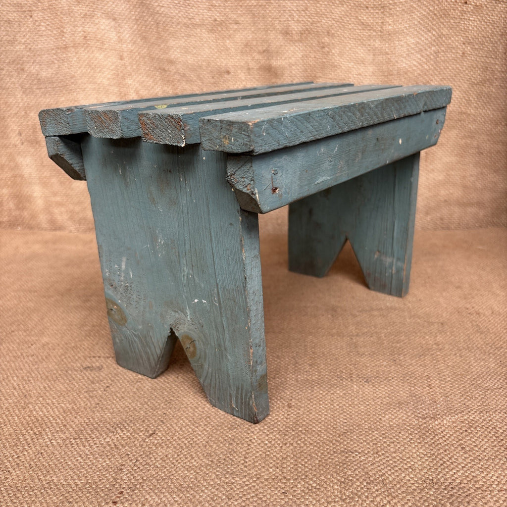 Vintage Stool - Rustic Blue Paint - Farmhouse - Cottage