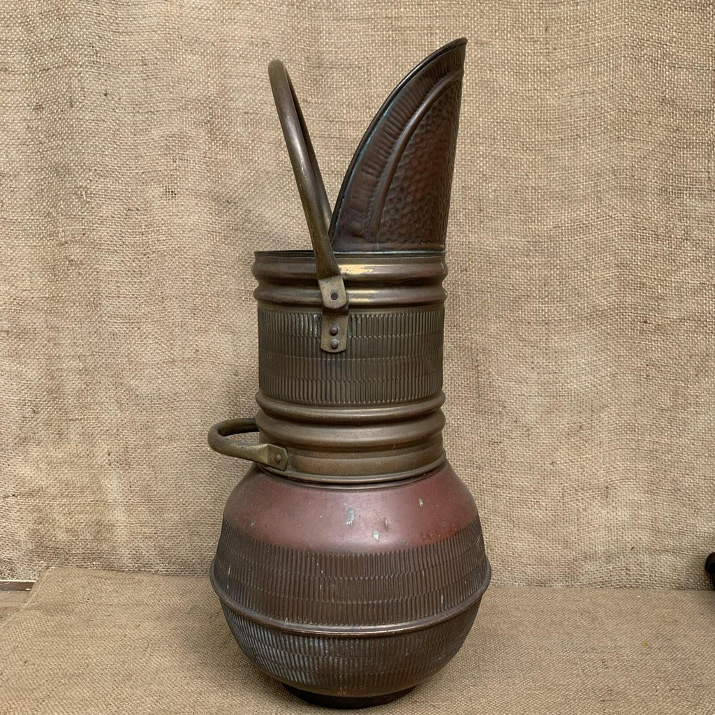 Vintage Brass And Copper Coal Scuttle - Farmhouse - Cottage - Rustic