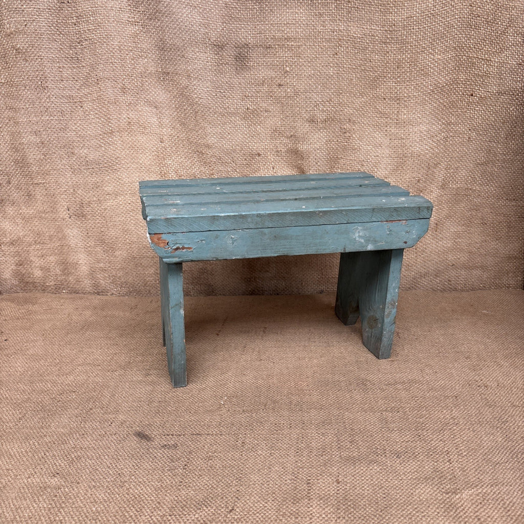 Vintage Stool - Rustic Blue Paint - Farmhouse - Cottage