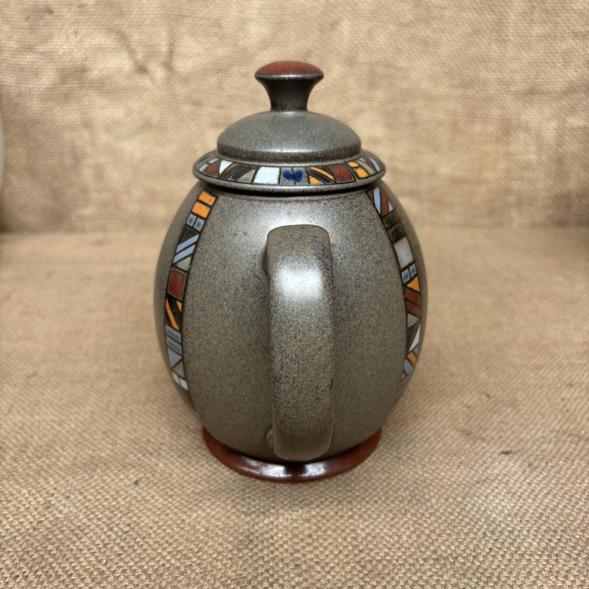 Denby Marrakesh Teapot 1 Litre. 2 Pints. Second. Grey/ Brown, Colourful Pattern