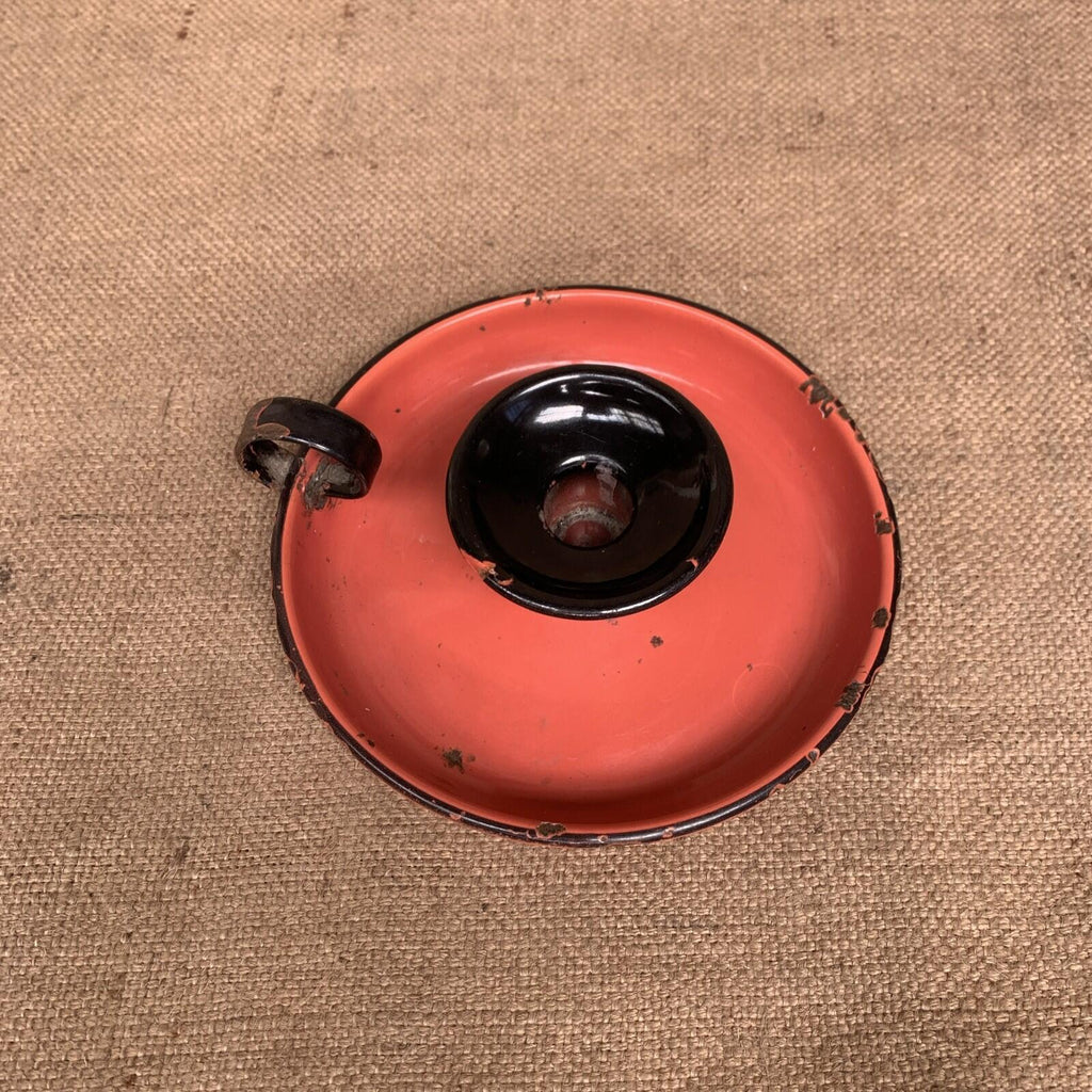 Rustic Candle Stick Holder Enamel Red  / Farmhouse / Cottage