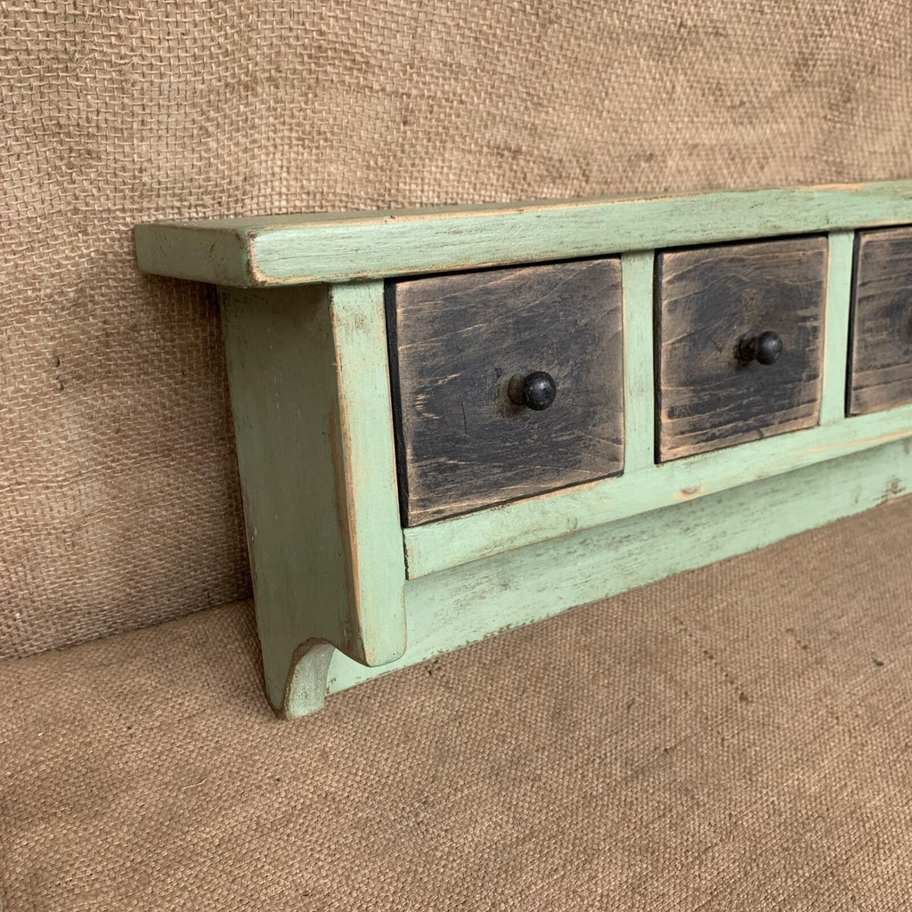 Rustic Pine Shelves With Drawers - Farmhouse - Cottage - Green