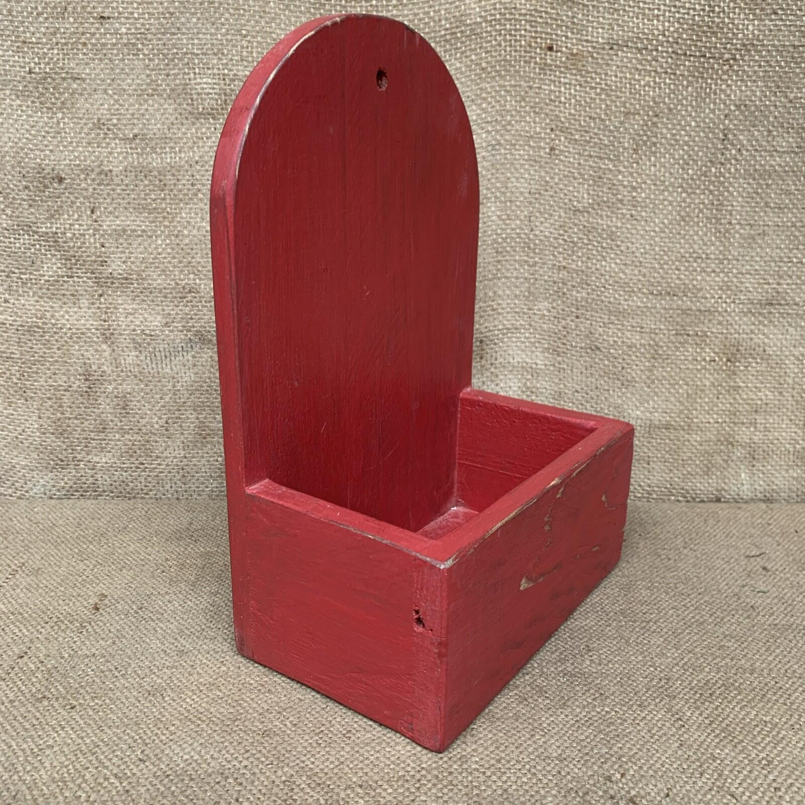 Rustic Wall Box - Worn Red Painted Pine - Farmhouse - Cottage