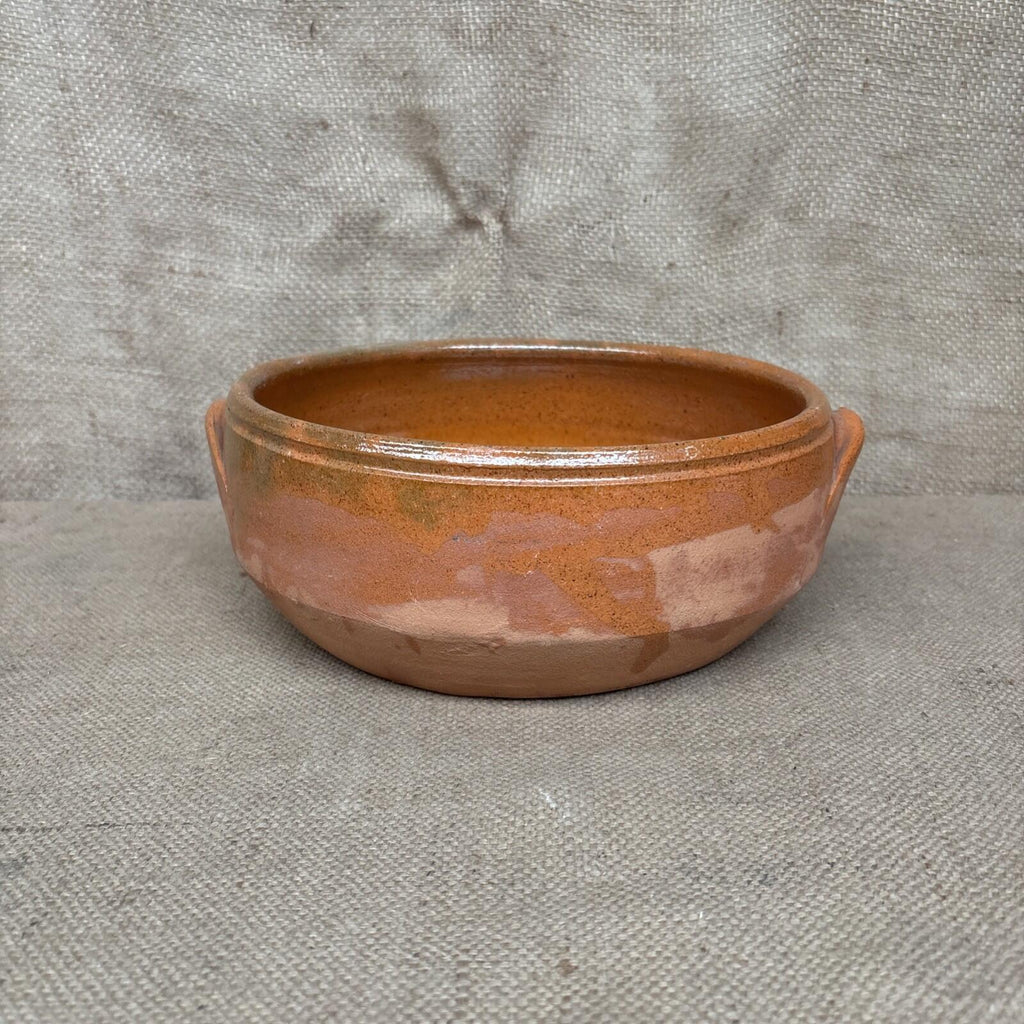 Large Terracotta Serving Bowl With Handles - Half Glazed - Vintage