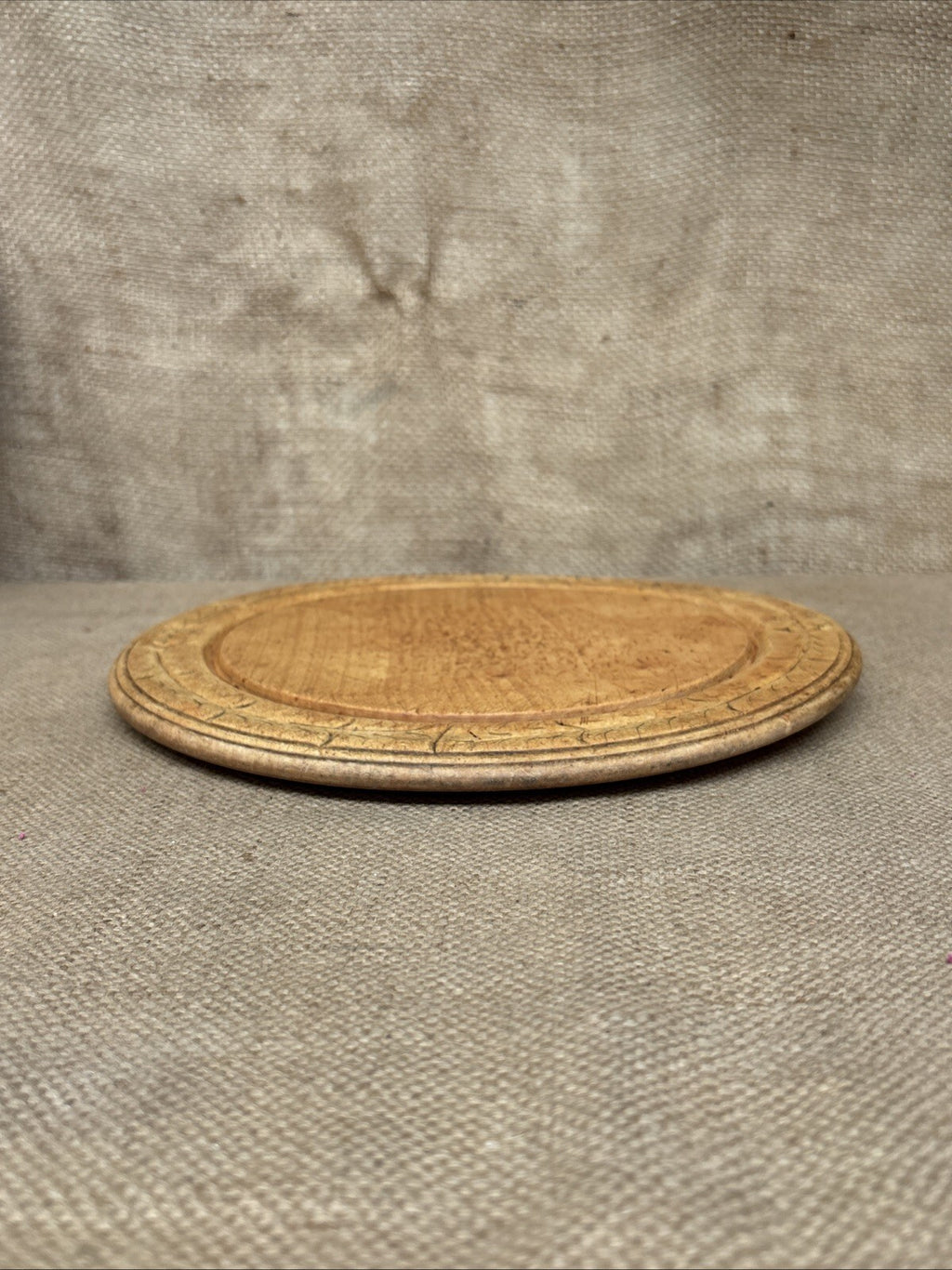 Antique Carved Round Bread Board - English Kitchenalia - Farmhouse