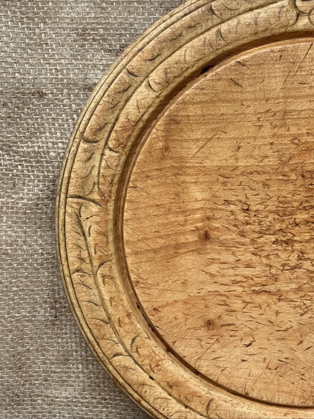Antique Carved Round Bread Board - English Kitchenalia - Farmhouse