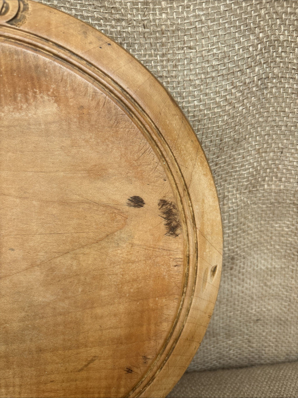 Antique Carved Round Bread Board - English Kitchenalia - Farmhouse - Cottage
