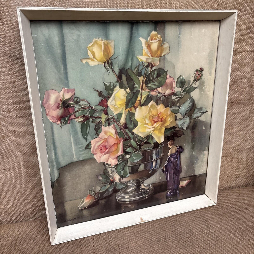 Vintage Framed Floral Print - Roses - E Byaff - June Fragrance