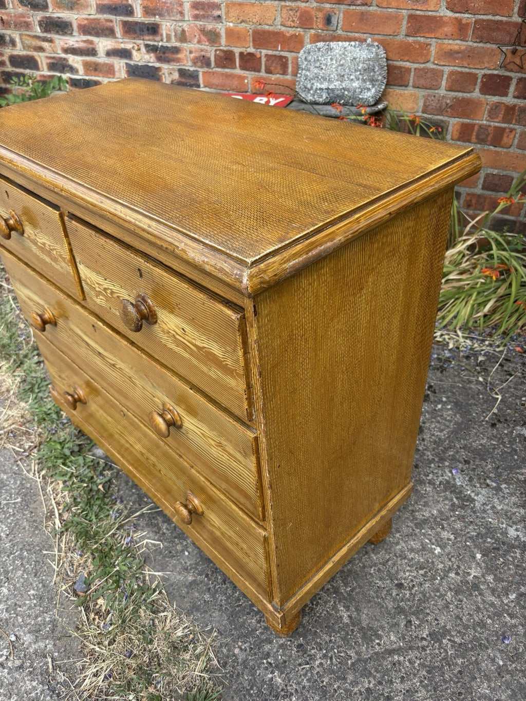 Pine Chest Of Drawers - Victorian - Antique - Scrumbled - Cottage