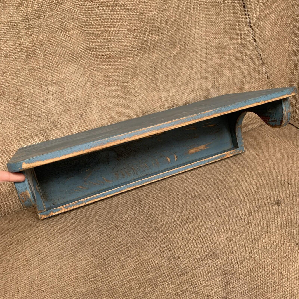 Rustic Pine Shelf - Worn Blue Paint - Free Standing Or Wall hanging