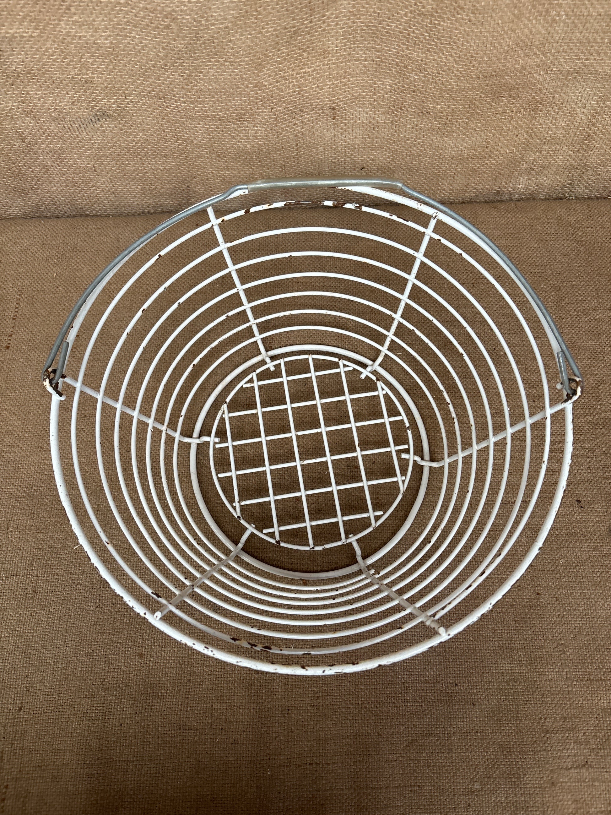 Vintage egg baskets- white chippy paint
