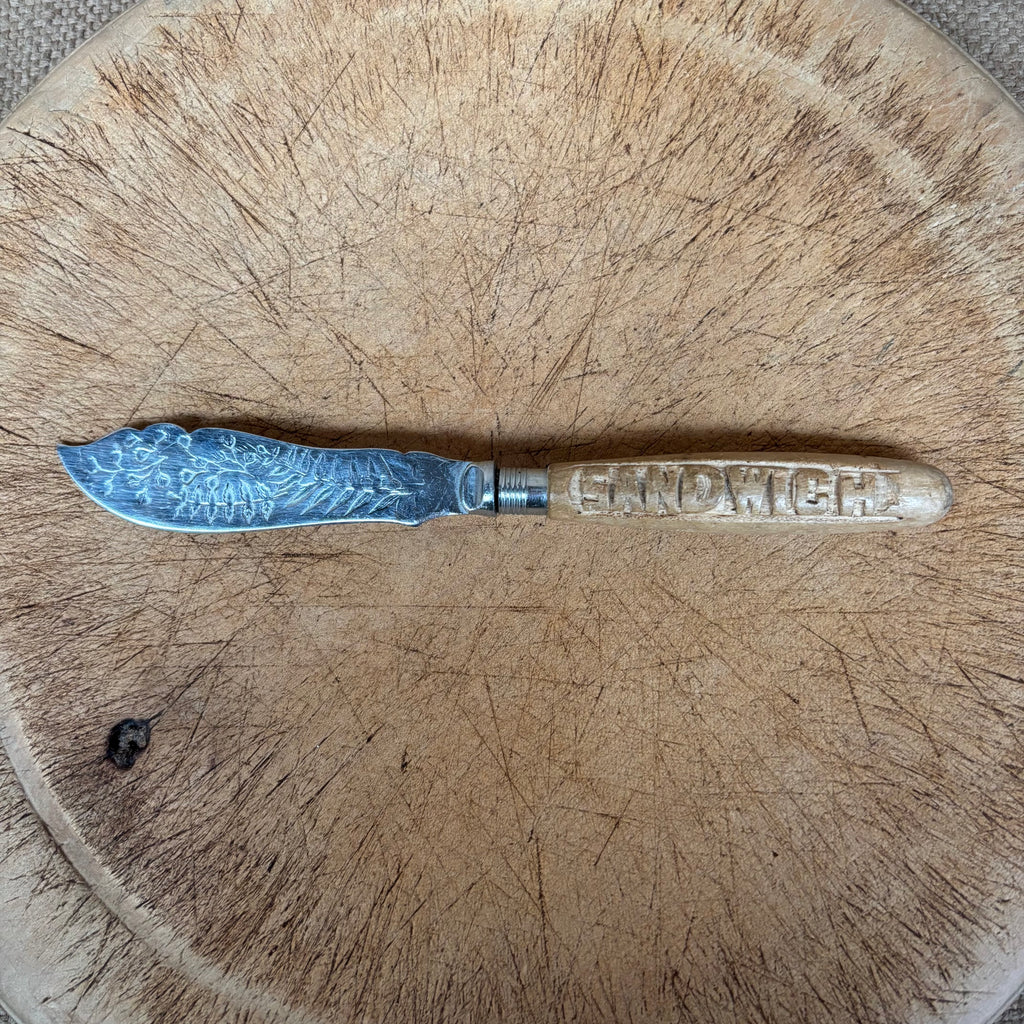Vintage Butter Knife - Wooden Carved Handle - Sandwich