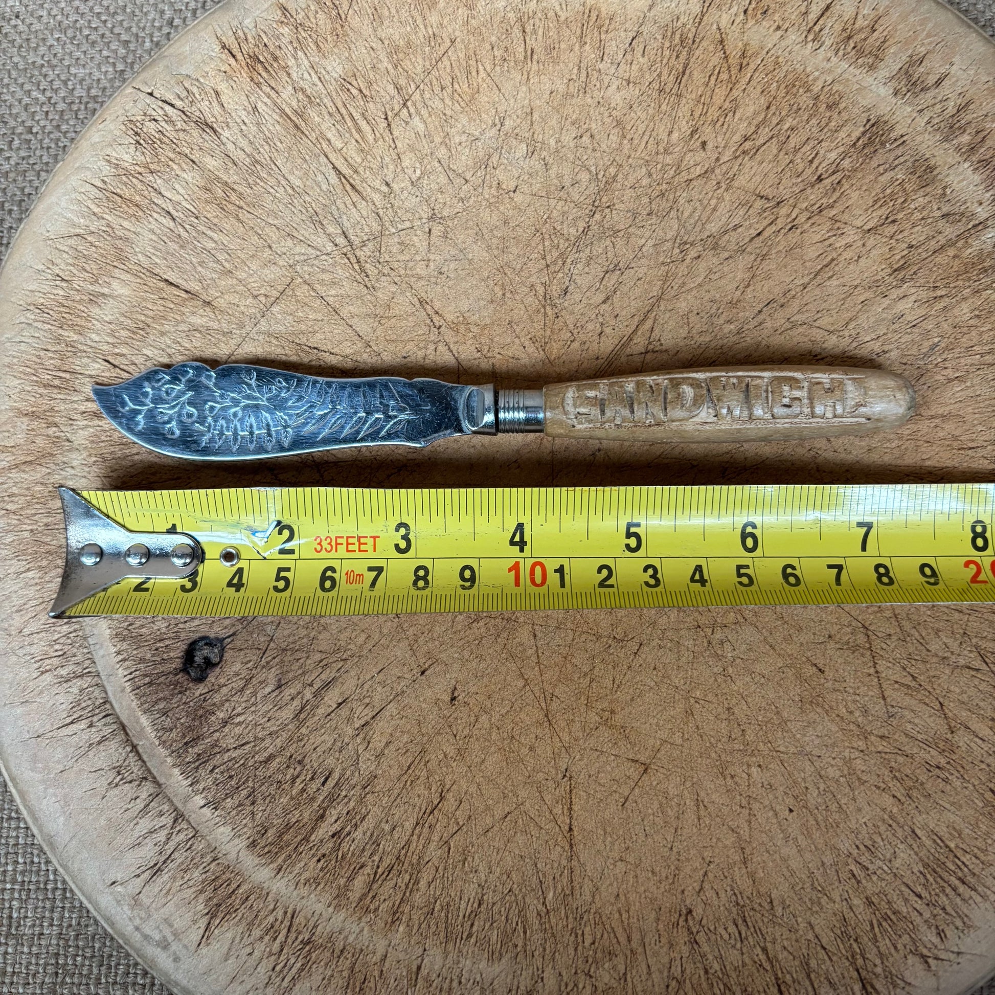 Vintage Butter Knife - Wooden Carved Handle - Sandwich