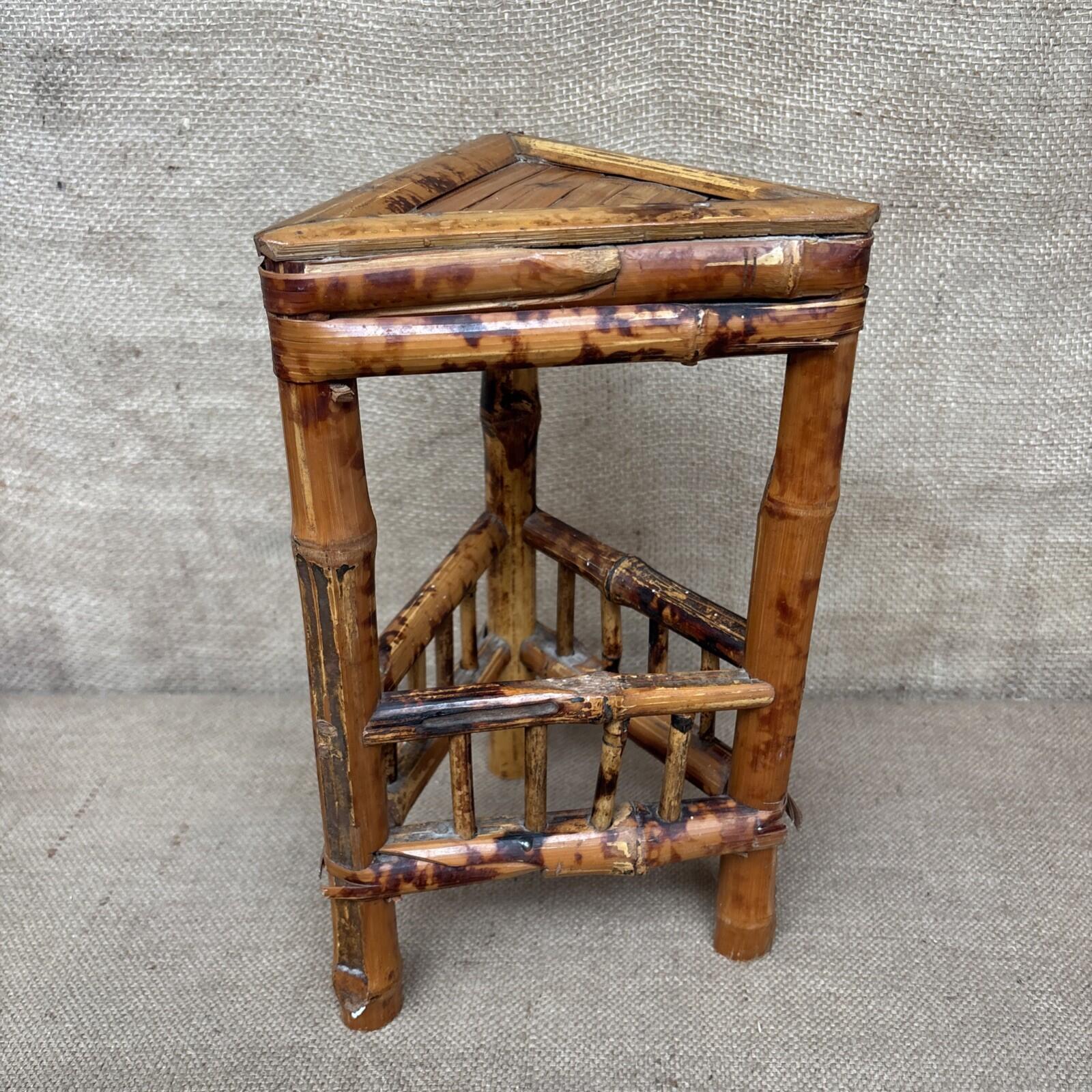 Vintage Bamboo Rattan Side Table - Plant Stand - Boho