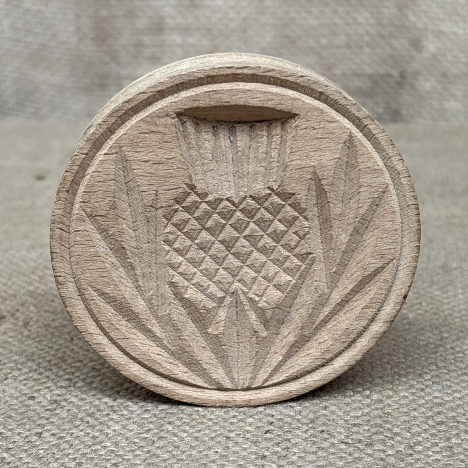 Carved Wooden Thistle Biscuit Stamp / Shortbread Stamp - Farmhouse Kitchenalia