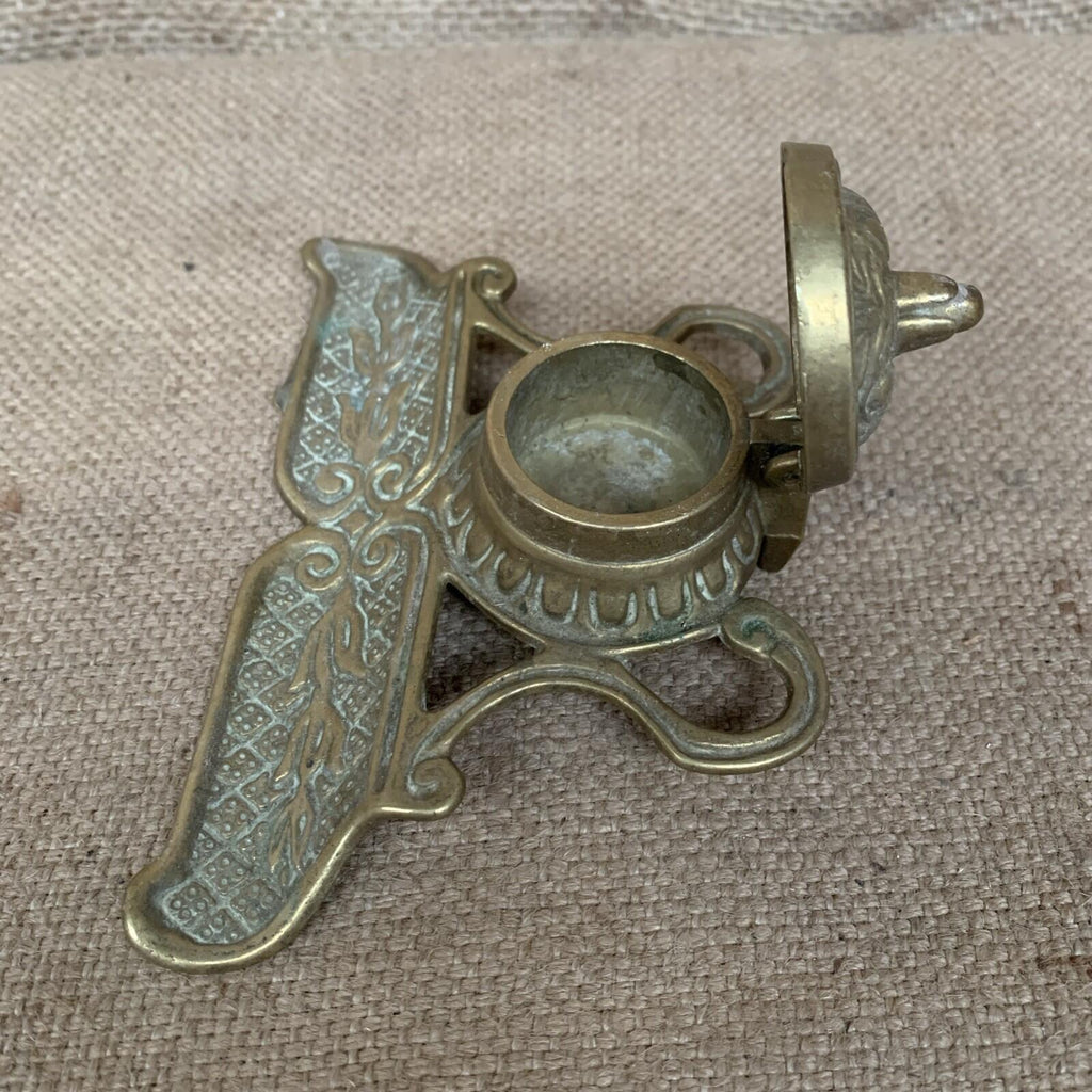 Art Nouveau Cast Brass Inkwell Pen Tray Vintage