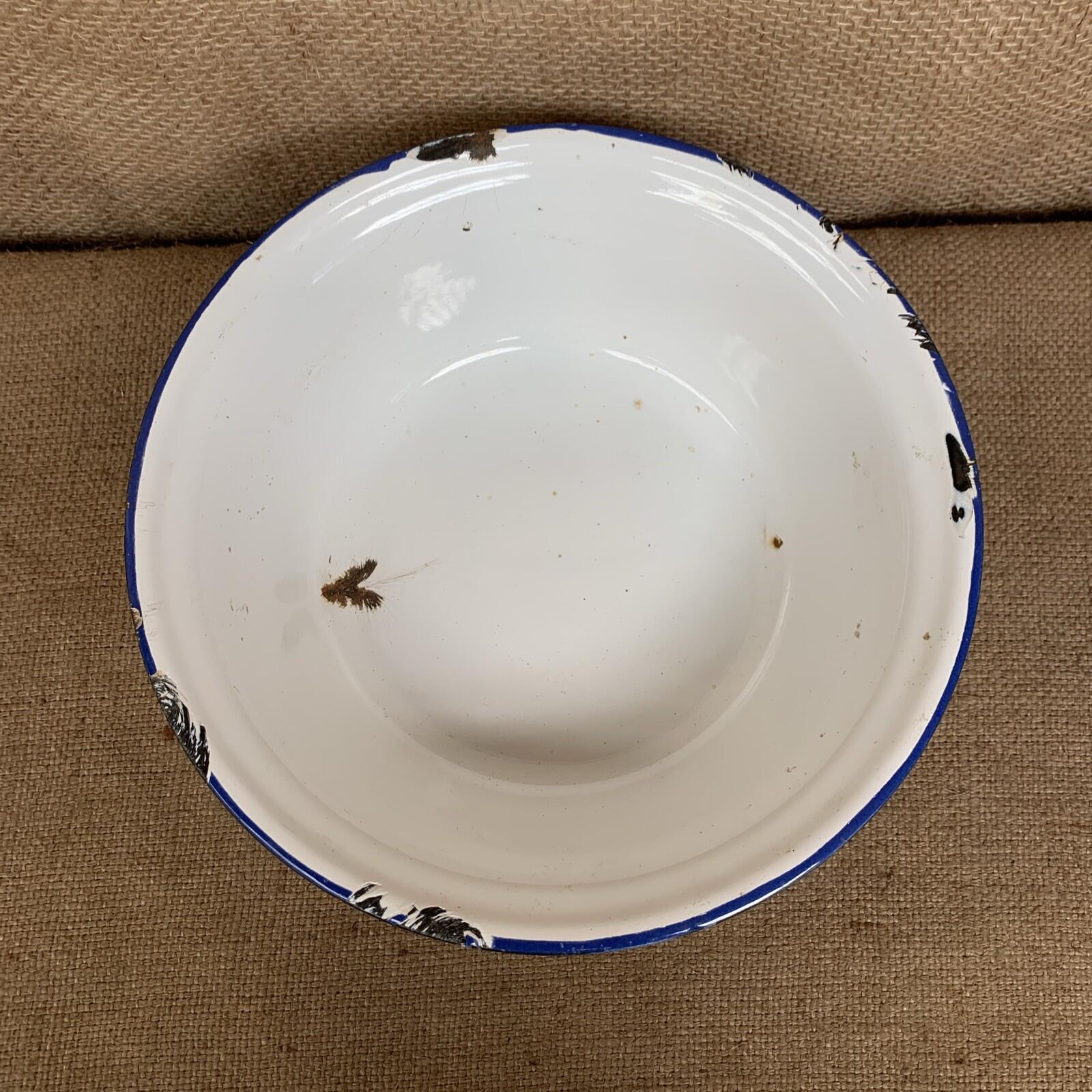 Rustic Enamel Bowl - Blue And White - Kitchenalia - Cottage