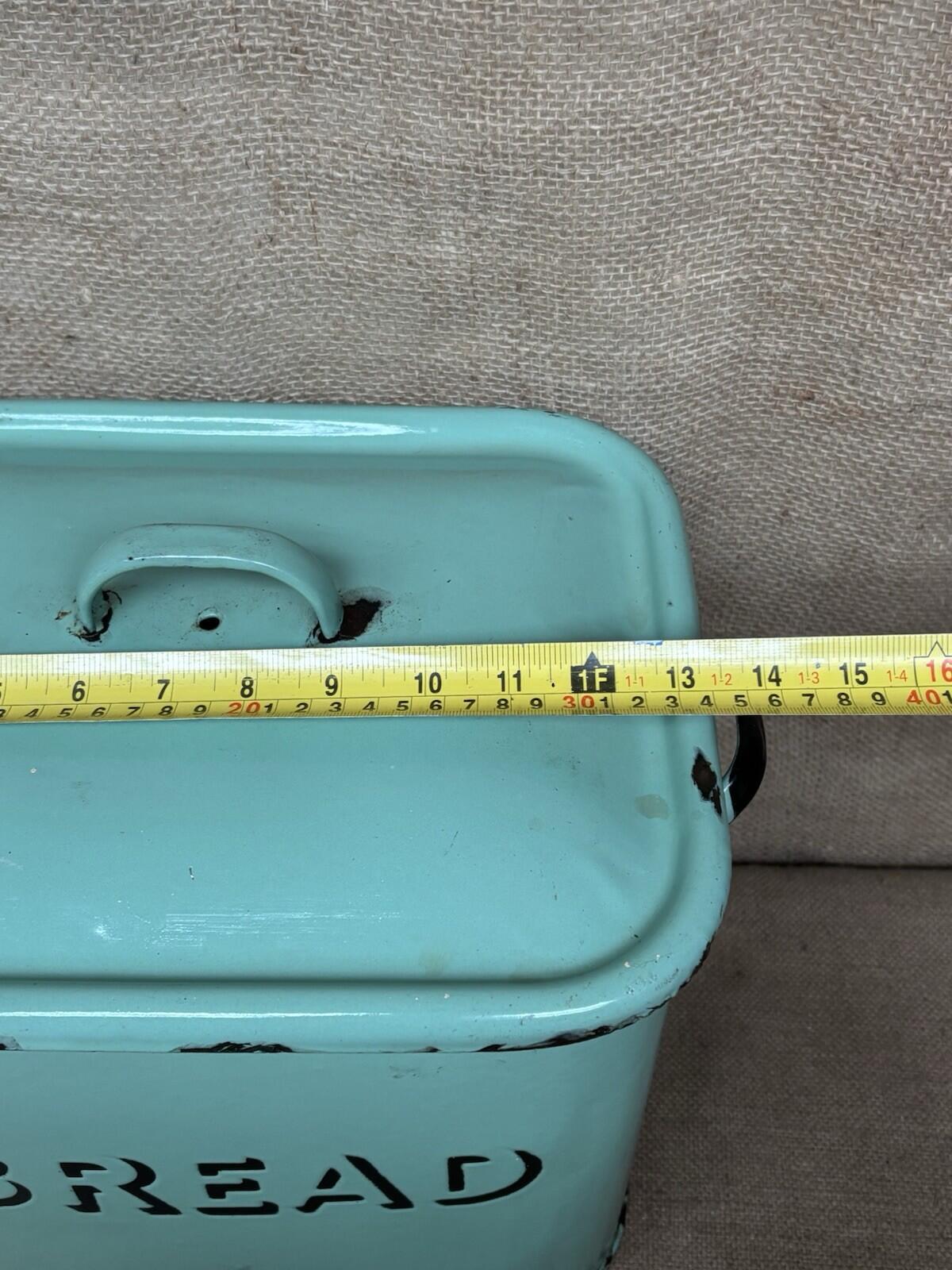Vintage Enamel Sage Green Bread Bin - Farmhouse - Cottage - Rustic - Embossed