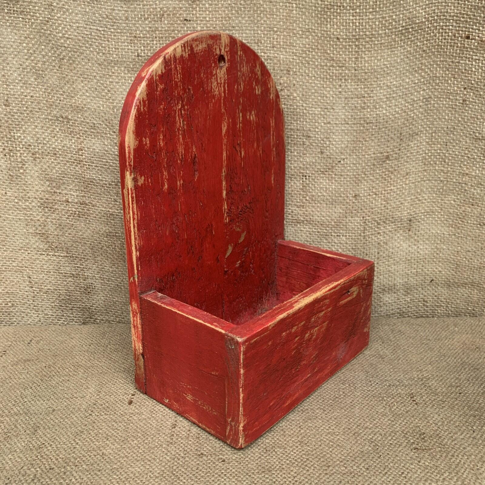 Rustic Wall Box - Worn Red Painted Pine - Farmhouse - Cottage