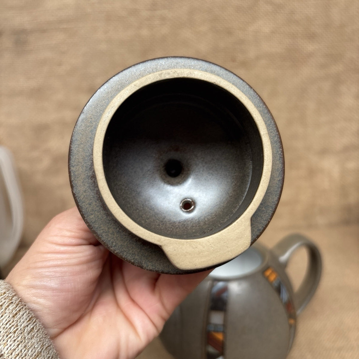 Denby Marrakesh Teapot 1 Litre. 2 Pints. Second. Grey/ Brown, Colourful Pattern