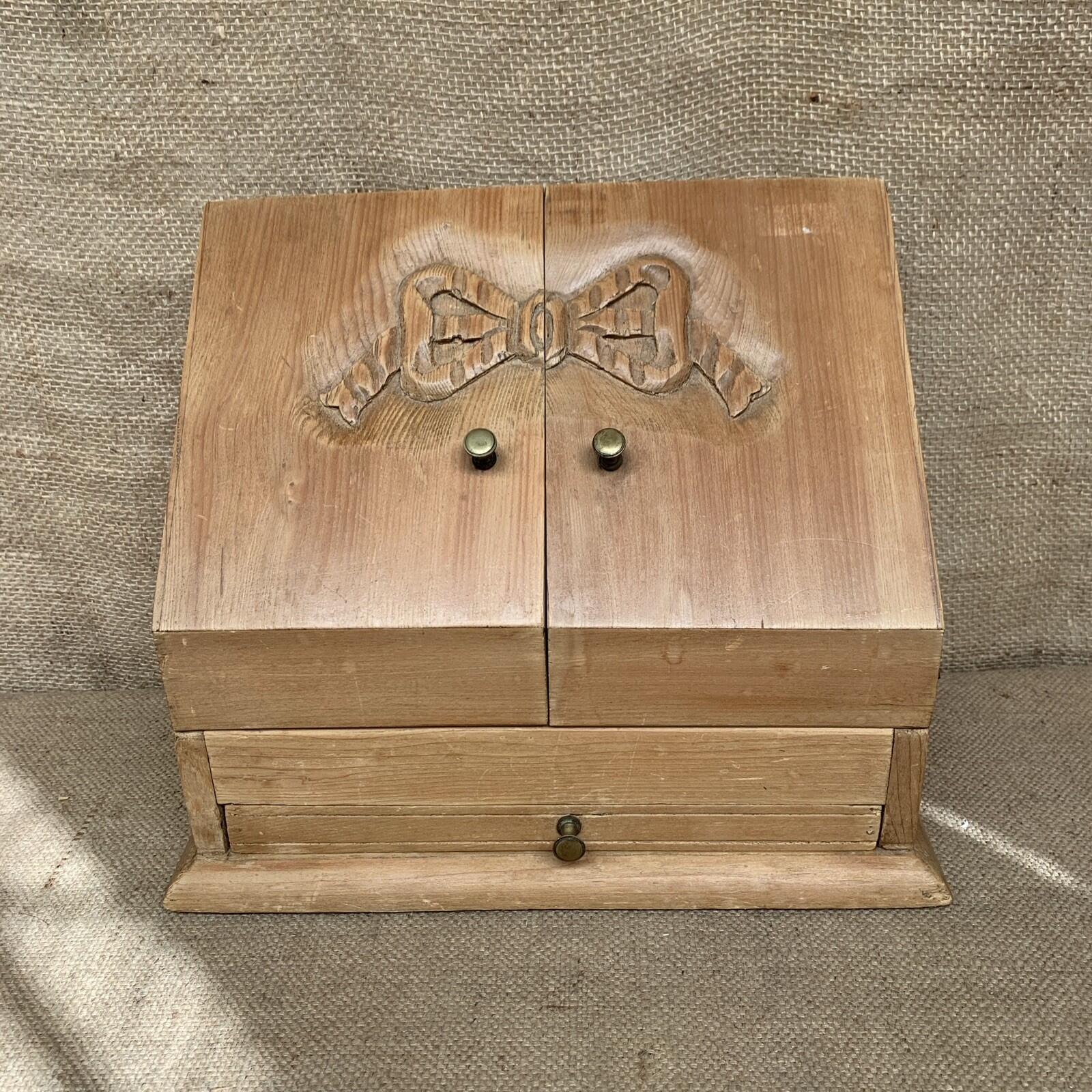 Carved Pine Writing / Stationery Box - Cottage - Rustic Home - Cottagecore