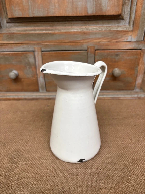 Enamel jug - small - vintage - off white - cottage - vase