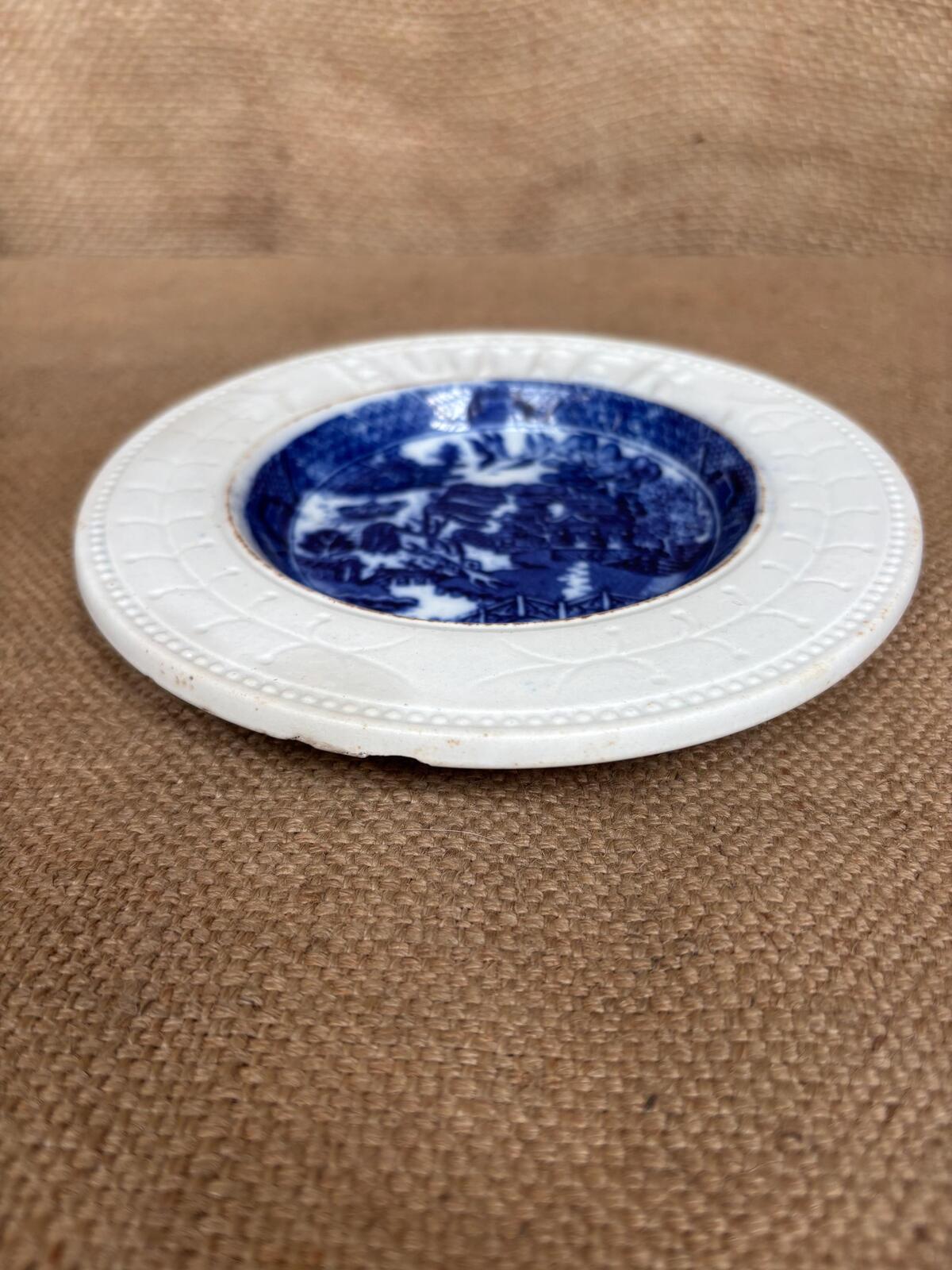 Antique Butter Plate - Ceramic - Willow Pattern - Blue and White - Kitchenalia