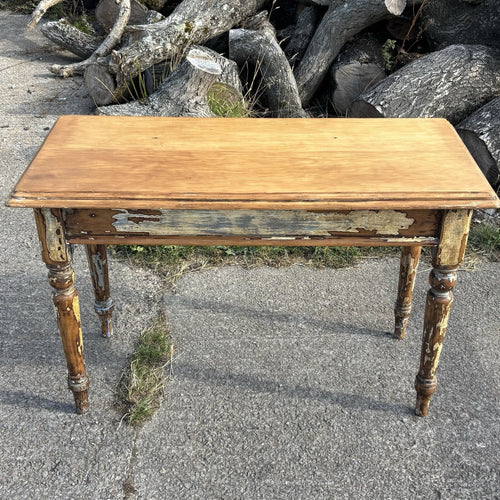Antique Hallway Table With Worn Paint And Waxed Finish
