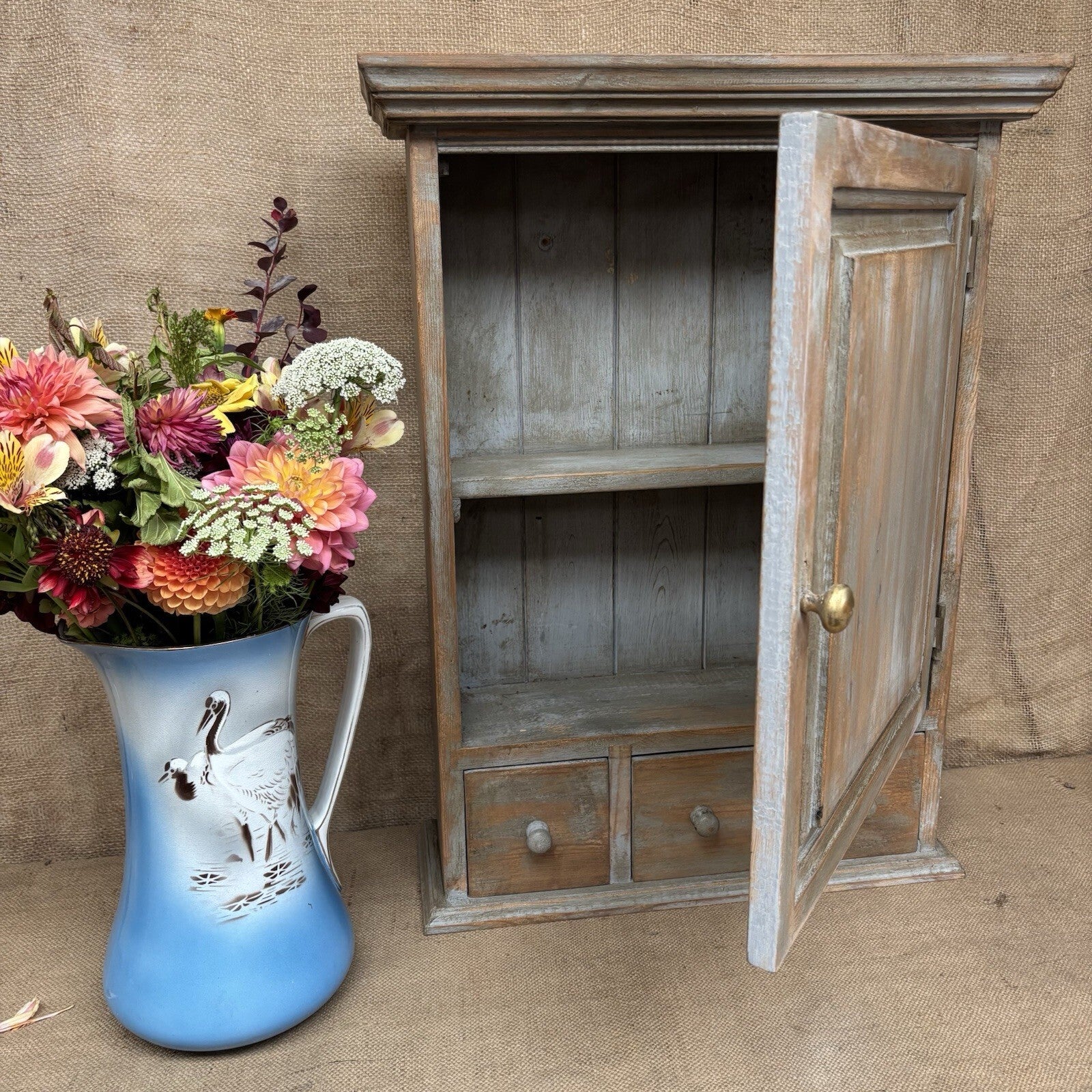 Pine Cupboard With Drawers - Worn Paint - Cottage - Kitchen