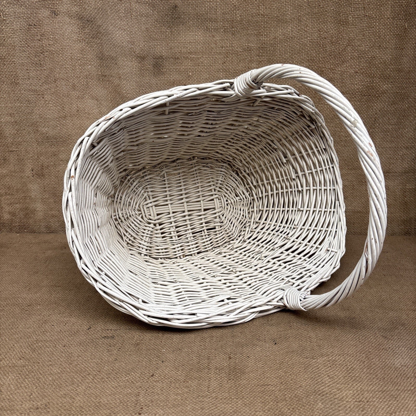 Vintage Wicker Flower Basket - Farmhouse - Cottage - Chippy White - Large