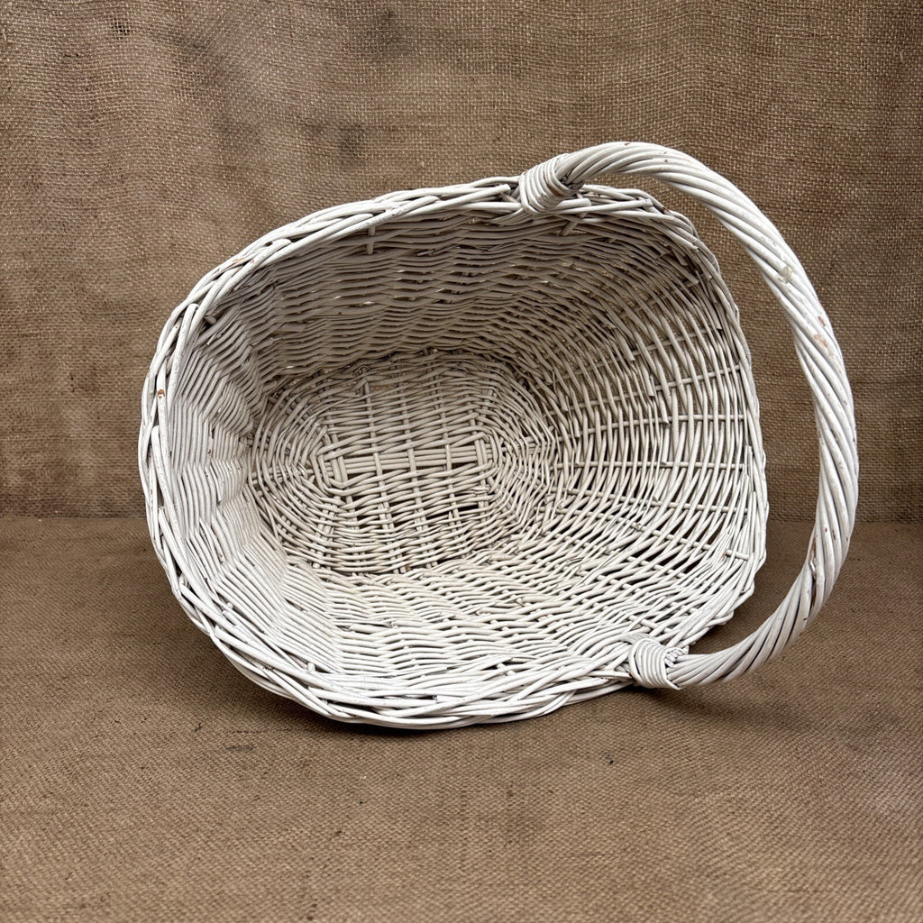 Vintage Wicker Flower Basket - Farmhouse - Cottage - Chippy White - Large