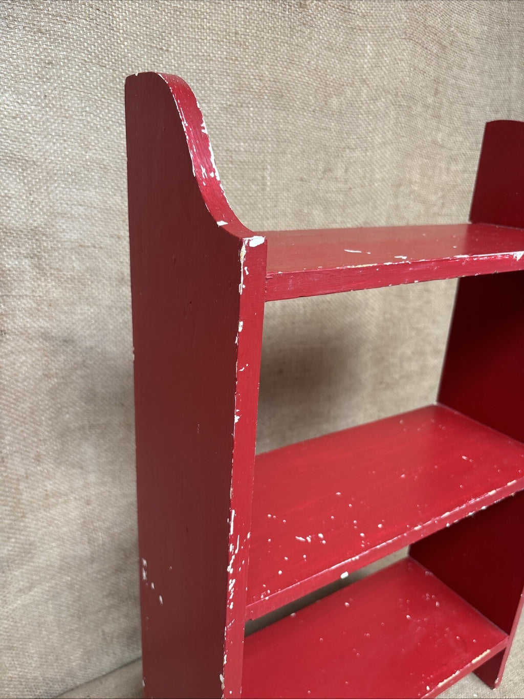 Vintage Chippy Painted Small Freestanding Shelves - Red - White - Farmhouse
